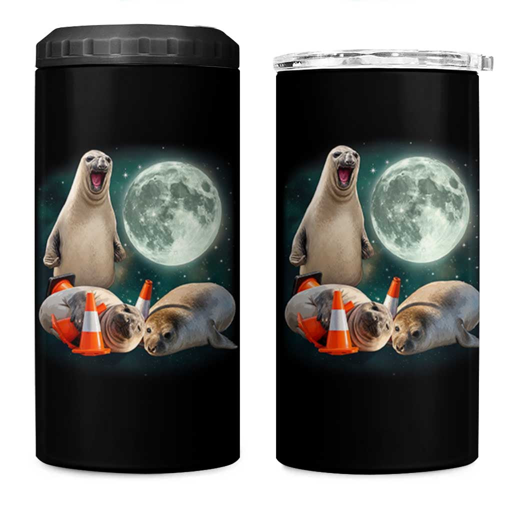 Funny Neil The Seal Howling at Moon 90s Retro 4 in 1 Can Cooler Tumbler