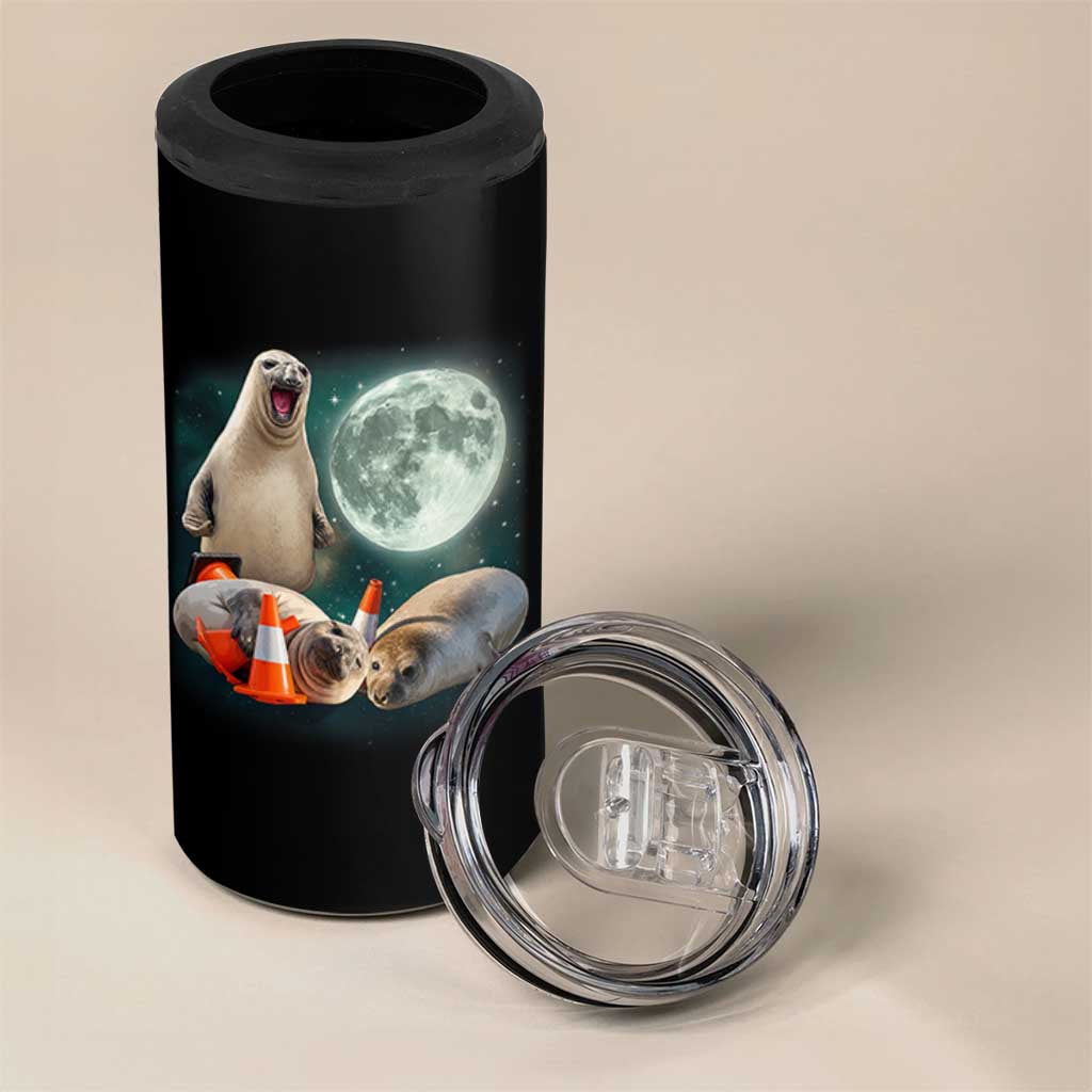 Funny Neil The Seal Howling at Moon 90s Retro 4 in 1 Can Cooler Tumbler