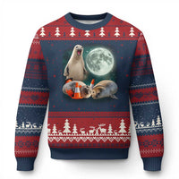 Funny Neil The Seal Howling at Moon 90s Retro Ugly Christmas Sweater
