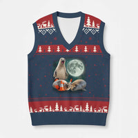 Funny Neil The Seal Howling at Moon 90s Retro V-Neck Knit Sweater Vest