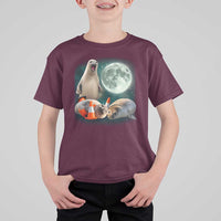 Funny Neil The Seal Howling at Moon 90s Retro T Shirt For Kid