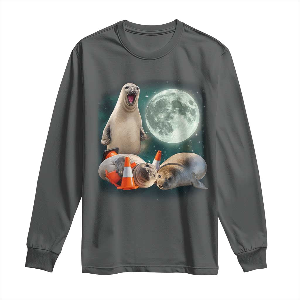 Funny Neil The Seal Howling at Moon 90s Retro Long Sleeve Shirt
