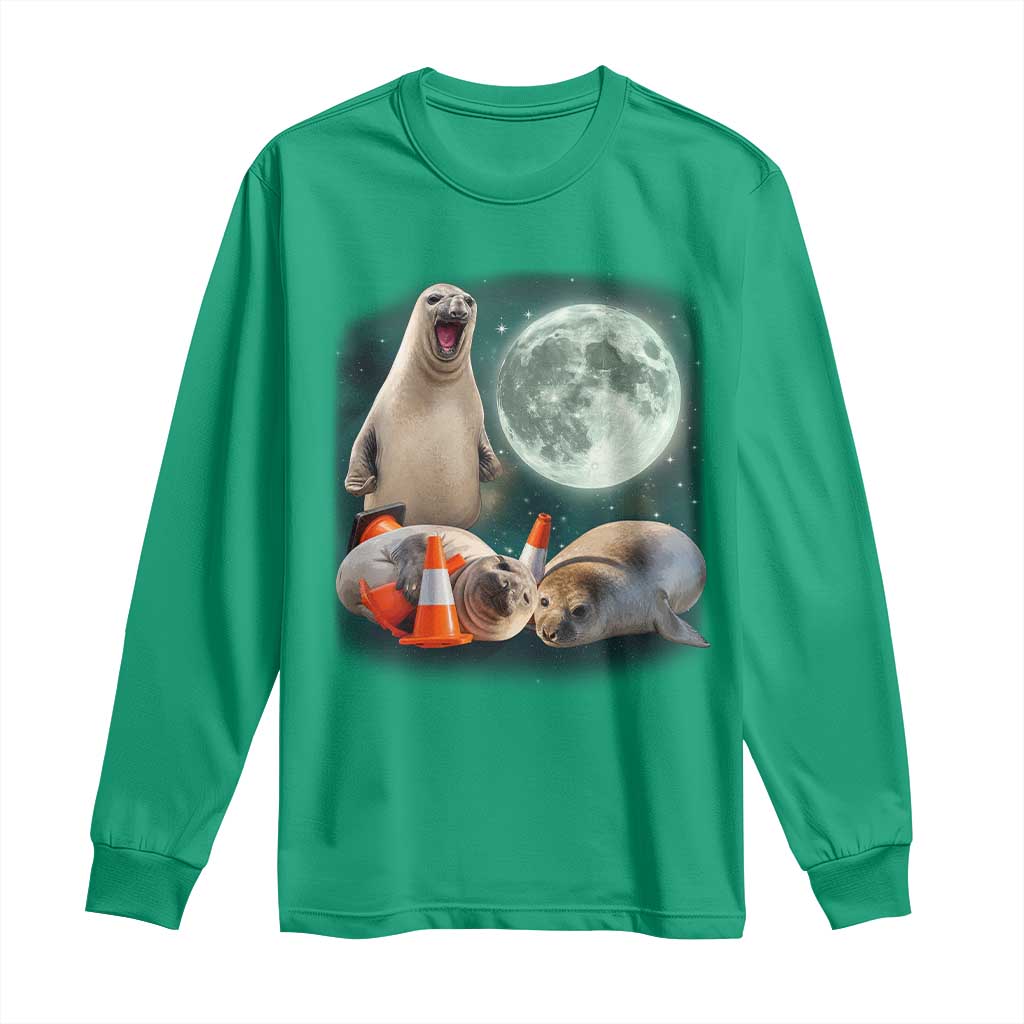 Funny Neil The Seal Howling at Moon 90s Retro Long Sleeve Shirt