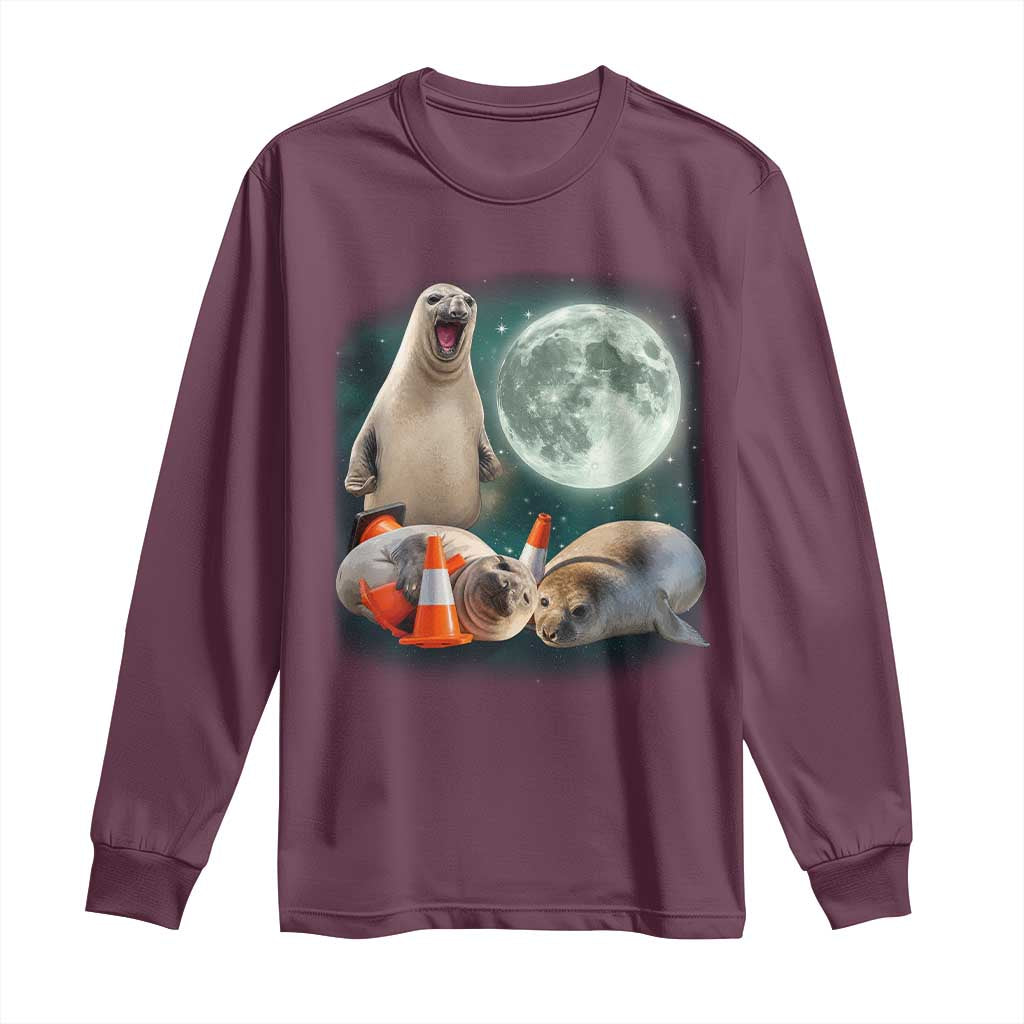 Funny Neil The Seal Howling at Moon 90s Retro Long Sleeve Shirt