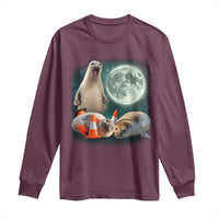Funny Neil The Seal Howling at Moon 90s Retro Long Sleeve Shirt