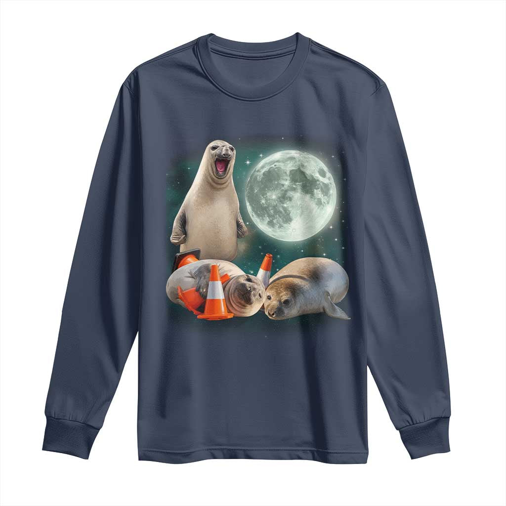 Funny Neil The Seal Howling at Moon 90s Retro Long Sleeve Shirt