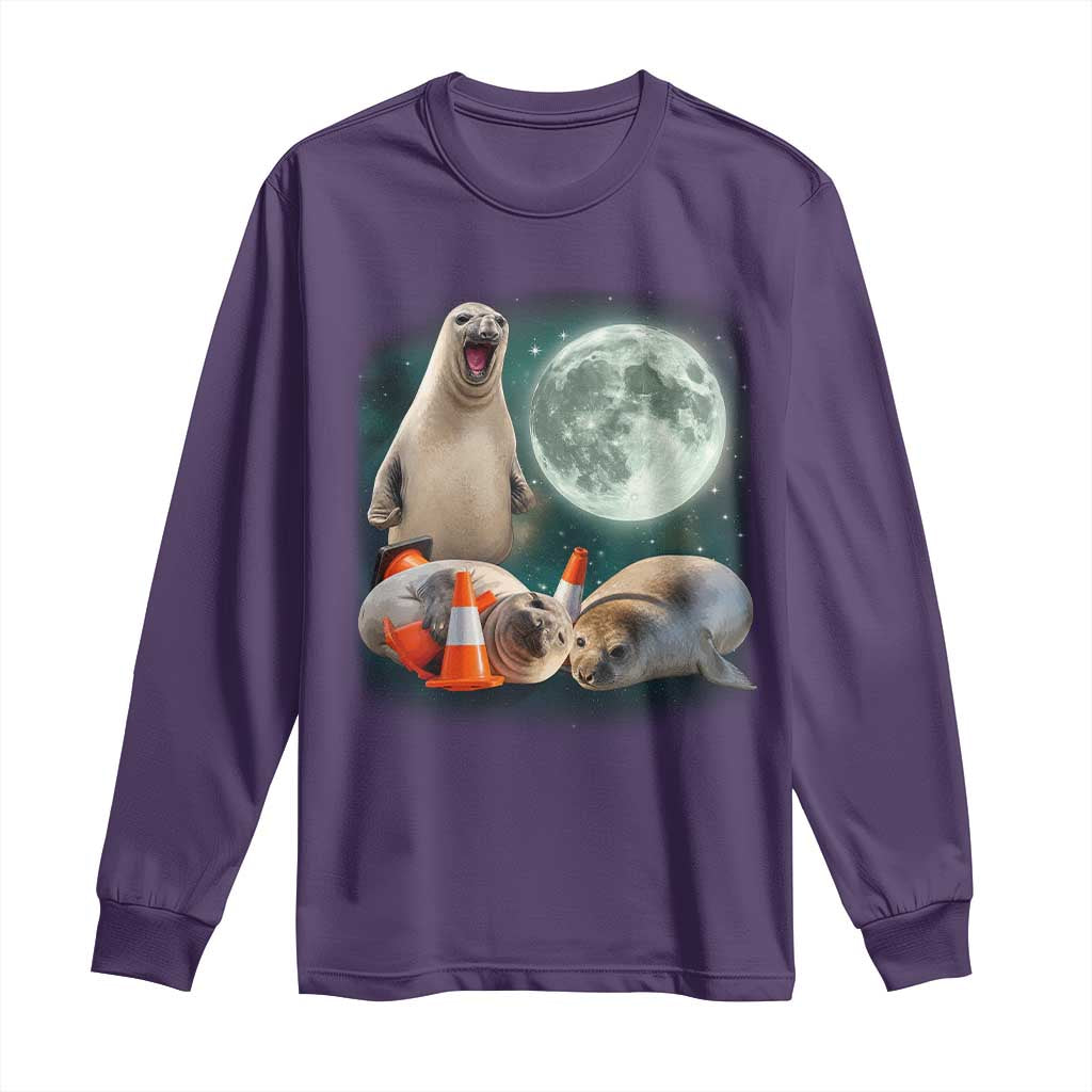 Funny Neil The Seal Howling at Moon 90s Retro Long Sleeve Shirt
