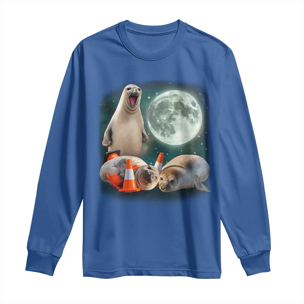 Funny Neil The Seal Howling at Moon 90s Retro Long Sleeve Shirt