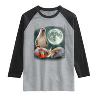 Funny Neil The Seal Howling at Moon 90s Retro Raglan Shirt