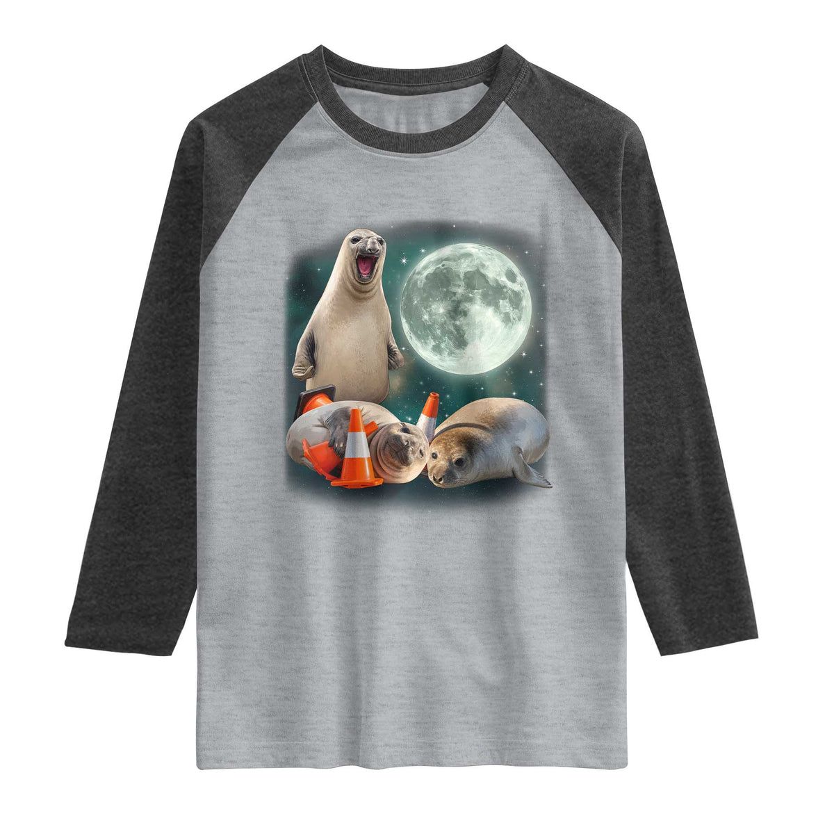 Funny Neil The Seal Howling at Moon 90s Retro Raglan Shirt
