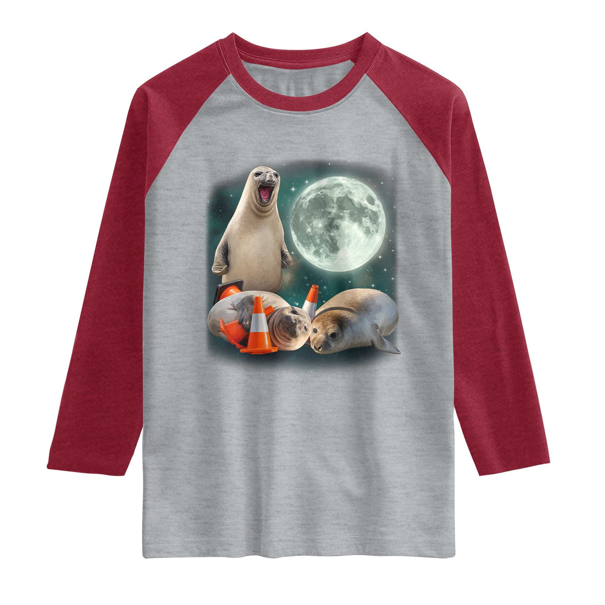 Funny Neil The Seal Howling at Moon 90s Retro Raglan Shirt