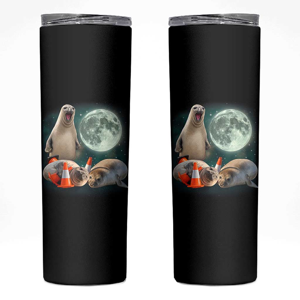 Funny Neil The Seal Howling at Moon 90s Retro Skinny Tumbler