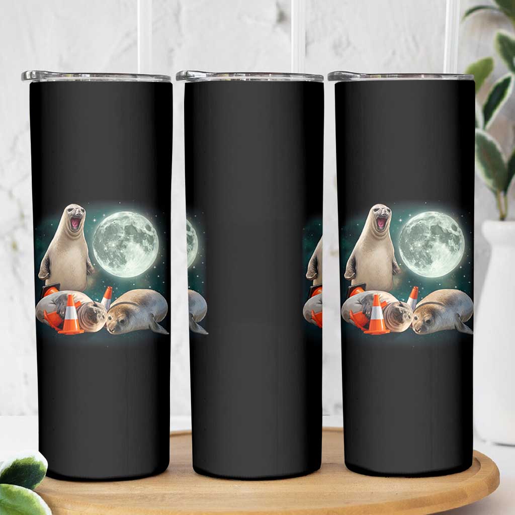 Funny Neil The Seal Howling at Moon 90s Retro Skinny Tumbler