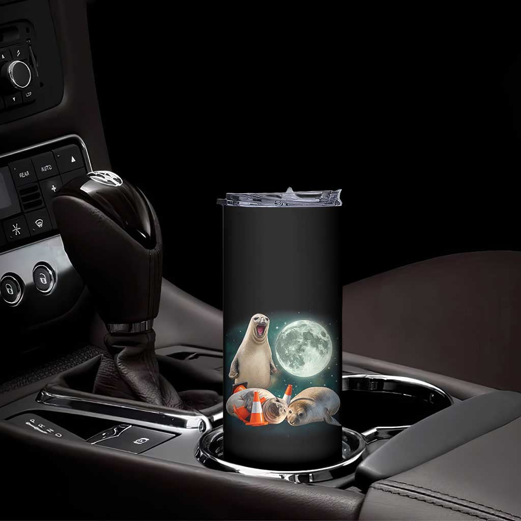 Funny Neil The Seal Howling at Moon 90s Retro Skinny Tumbler