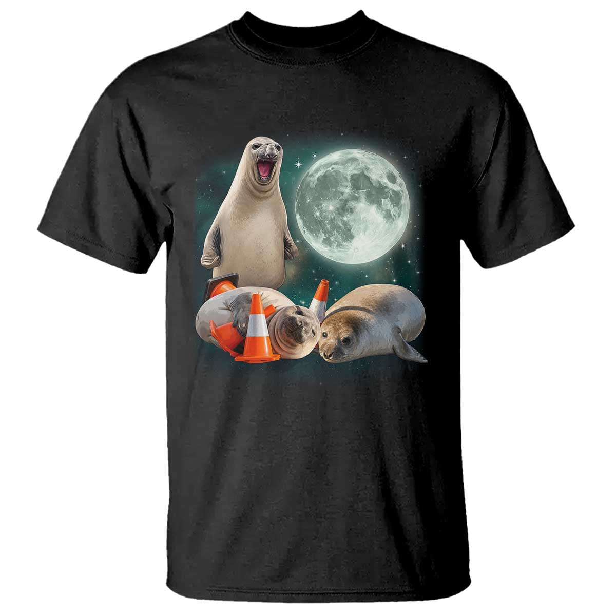 Funny Neil The Seal Howling at Moon 90s Retro T Shirt