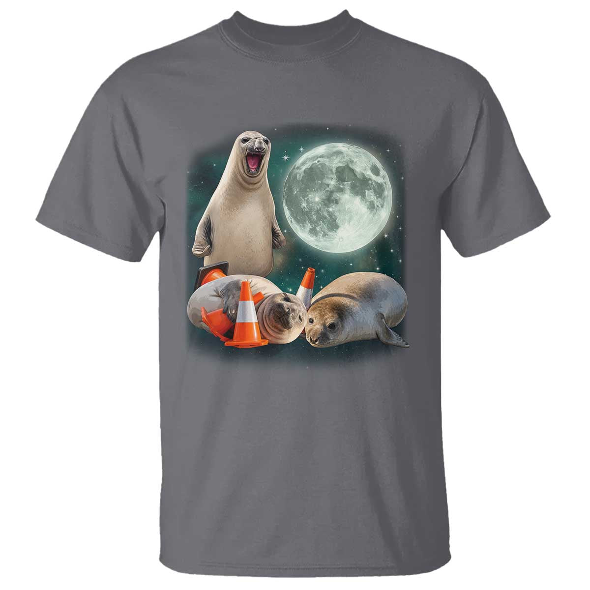Funny Neil The Seal Howling at Moon 90s Retro T Shirt