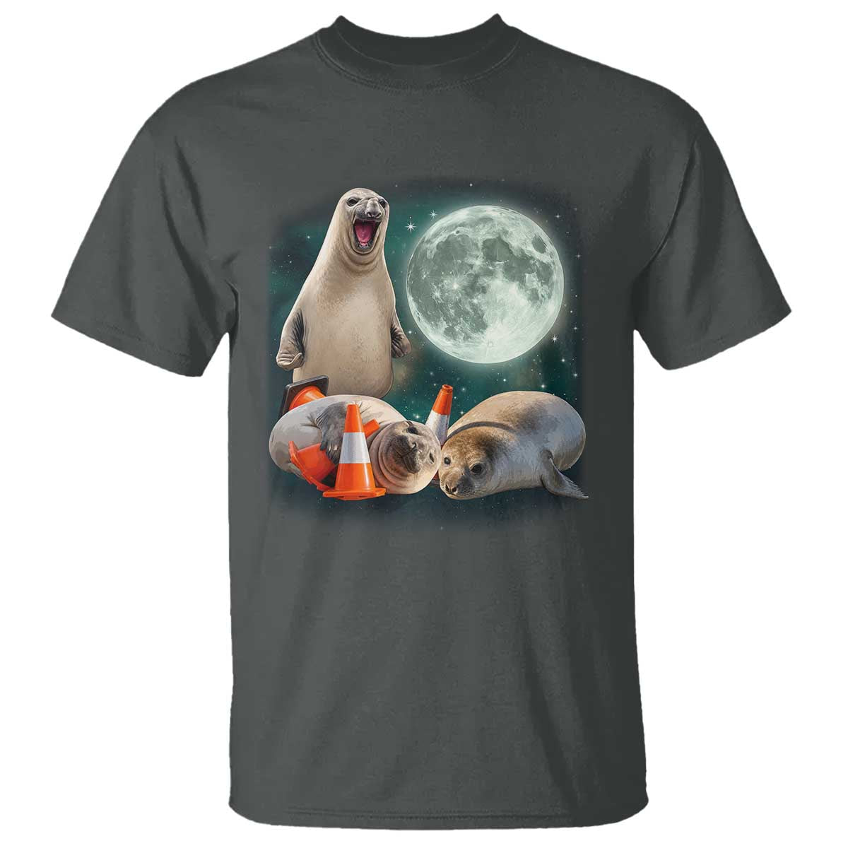 Funny Neil The Seal Howling at Moon 90s Retro T Shirt