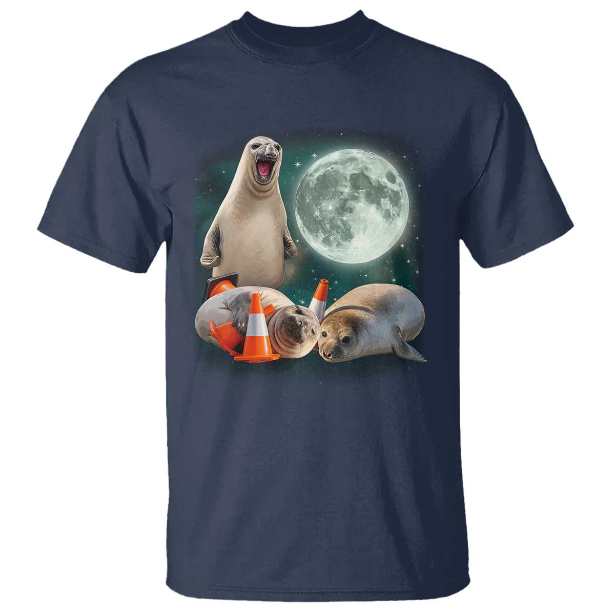 Funny Neil The Seal Howling at Moon 90s Retro T Shirt