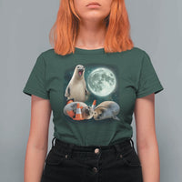 Funny Neil The Seal Howling at Moon 90s Retro T Shirt For Women