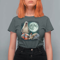 Funny Neil The Seal Howling at Moon 90s Retro T Shirt For Women