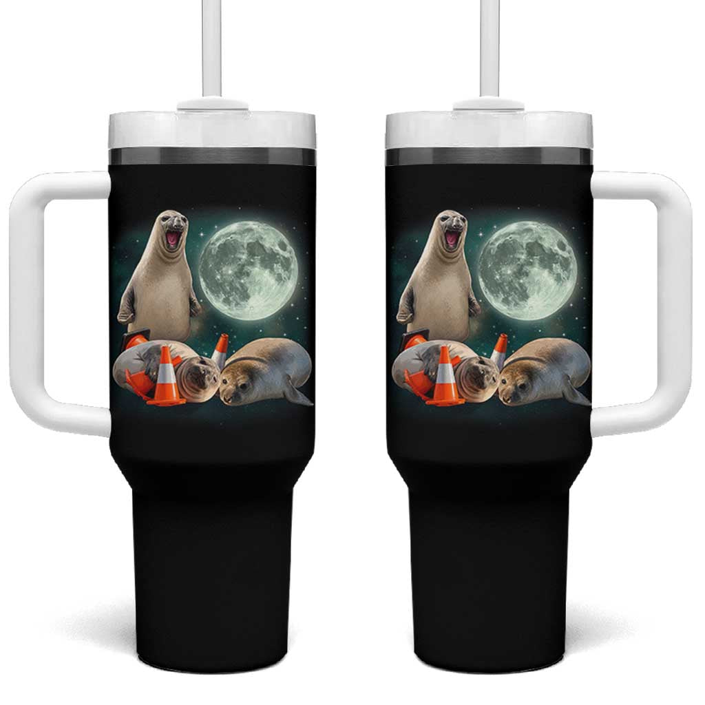 Funny Neil The Seal Howling at Moon 90s Retro Tumbler With Handle