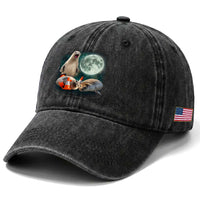 Funny Neil The Seal Howling at Moon 90s Retro Washed Cotton Baseball Cap