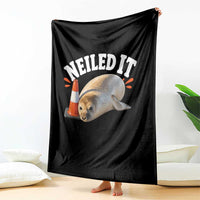 Neil The Seal Nailed It Throw Blanket Funny Tasmania Elephant Seal Traffic Cone Meme Art