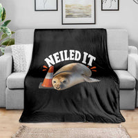 Neil The Seal Nailed It Throw Blanket Funny Tasmania Elephant Seal Traffic Cone Meme Art