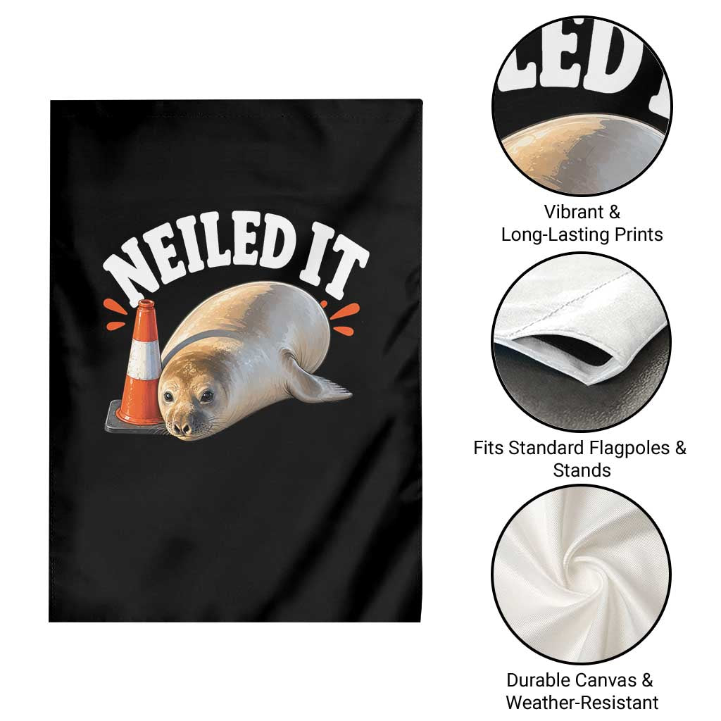 Neil The Seal Nailed It Garden Flag Funny Tasmania Elephant Seal Traffic Cone Meme Art