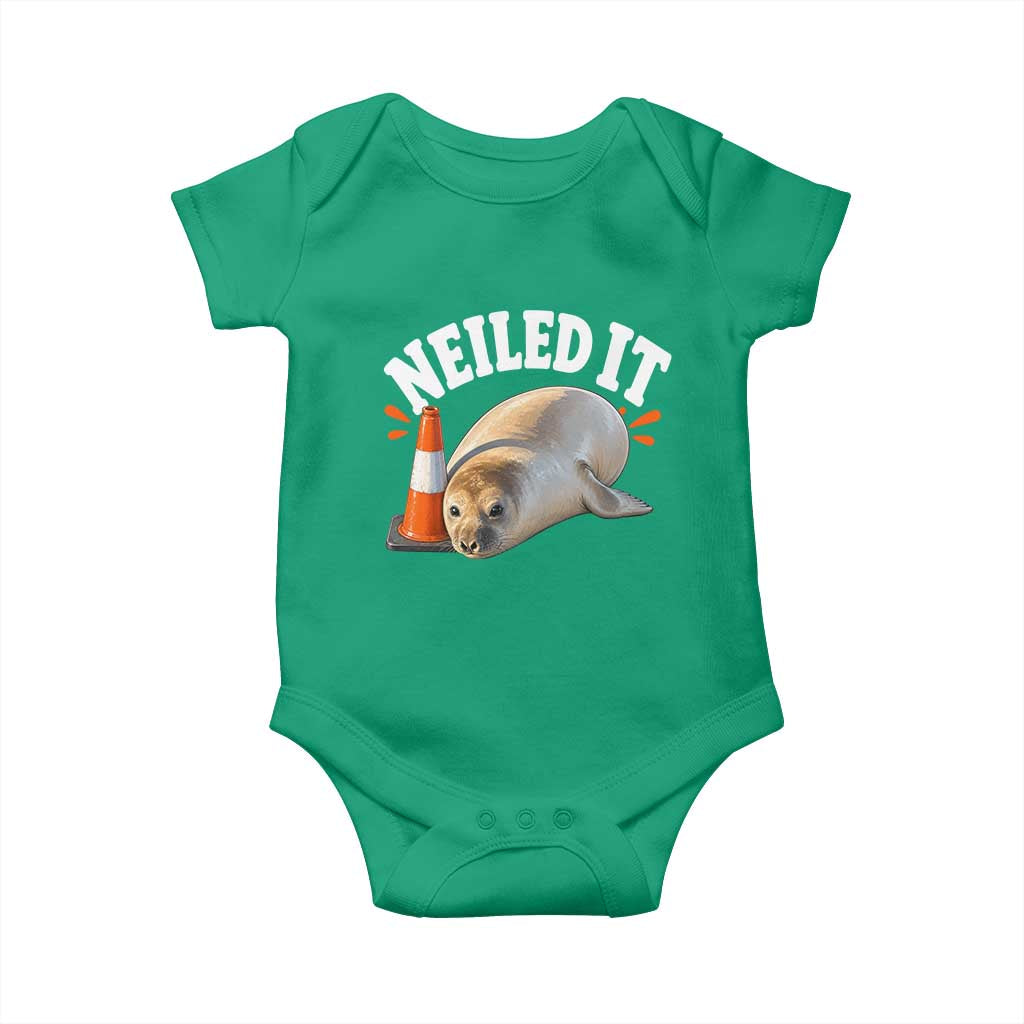 Neil The Seal Nailed It Baby Onesie Funny Tasmania Elephant Seal Traffic Cone Meme Art