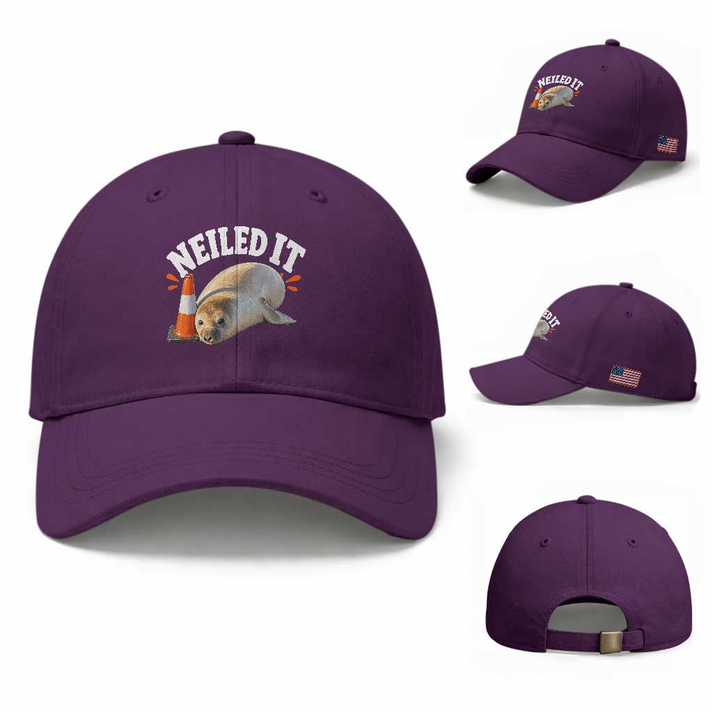 Neil The Seal Nailed It Baseball Cap Funny Tasmania Elephant Seal Traffic Cone Meme Art