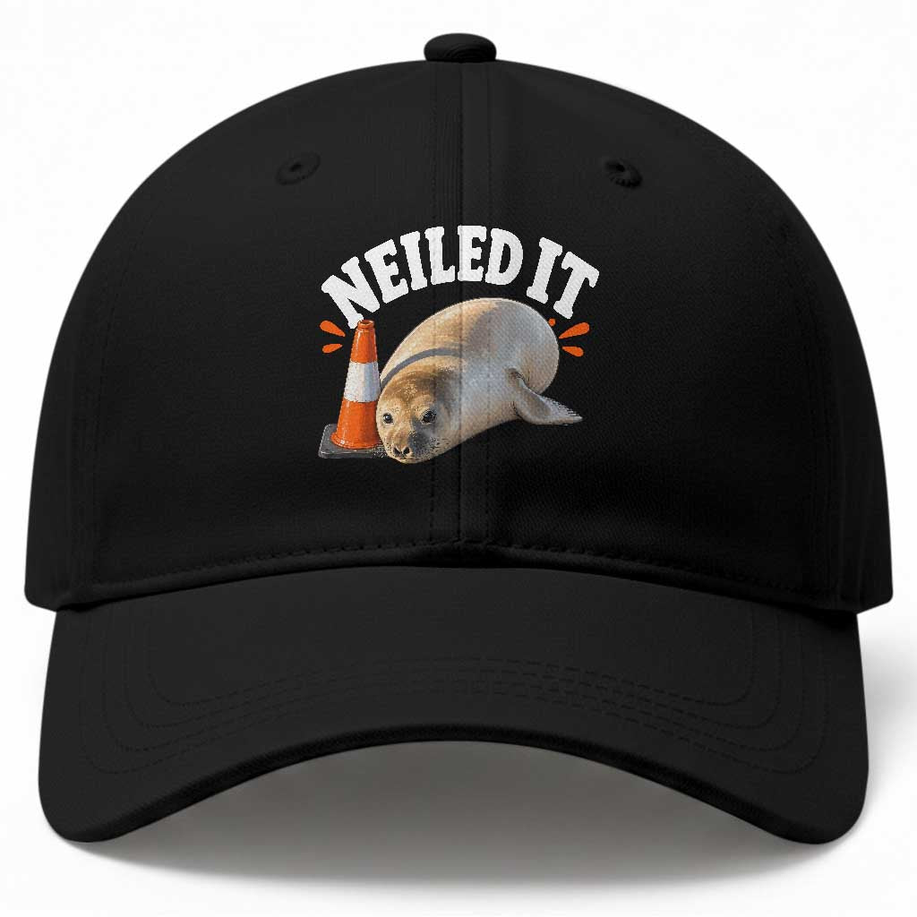 Neil The Seal Nailed It Baseball Cap Funny Tasmania Elephant Seal Traffic Cone Meme Art