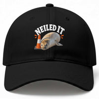 Neil The Seal Nailed It Baseball Cap Funny Tasmania Elephant Seal Traffic Cone Meme Art
