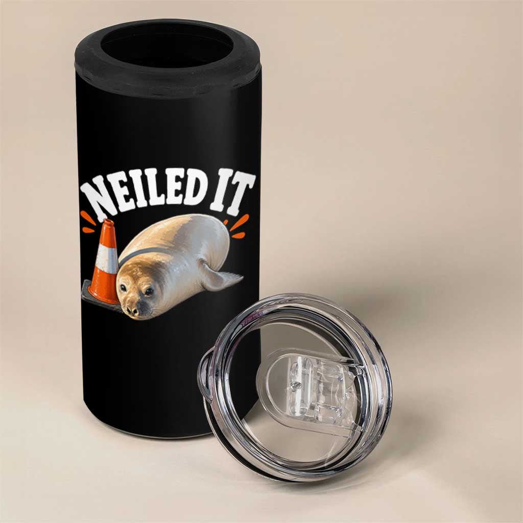 Neil The Seal Nailed It 4 in 1 Can Cooler Tumbler Funny Tasmania Elephant Seal Traffic Cone Meme Art