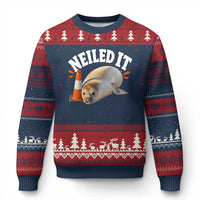 Neil The Seal Nailed It Ugly Christmas Sweater Funny Tasmania Elephant Seal Traffic Cone Meme Art