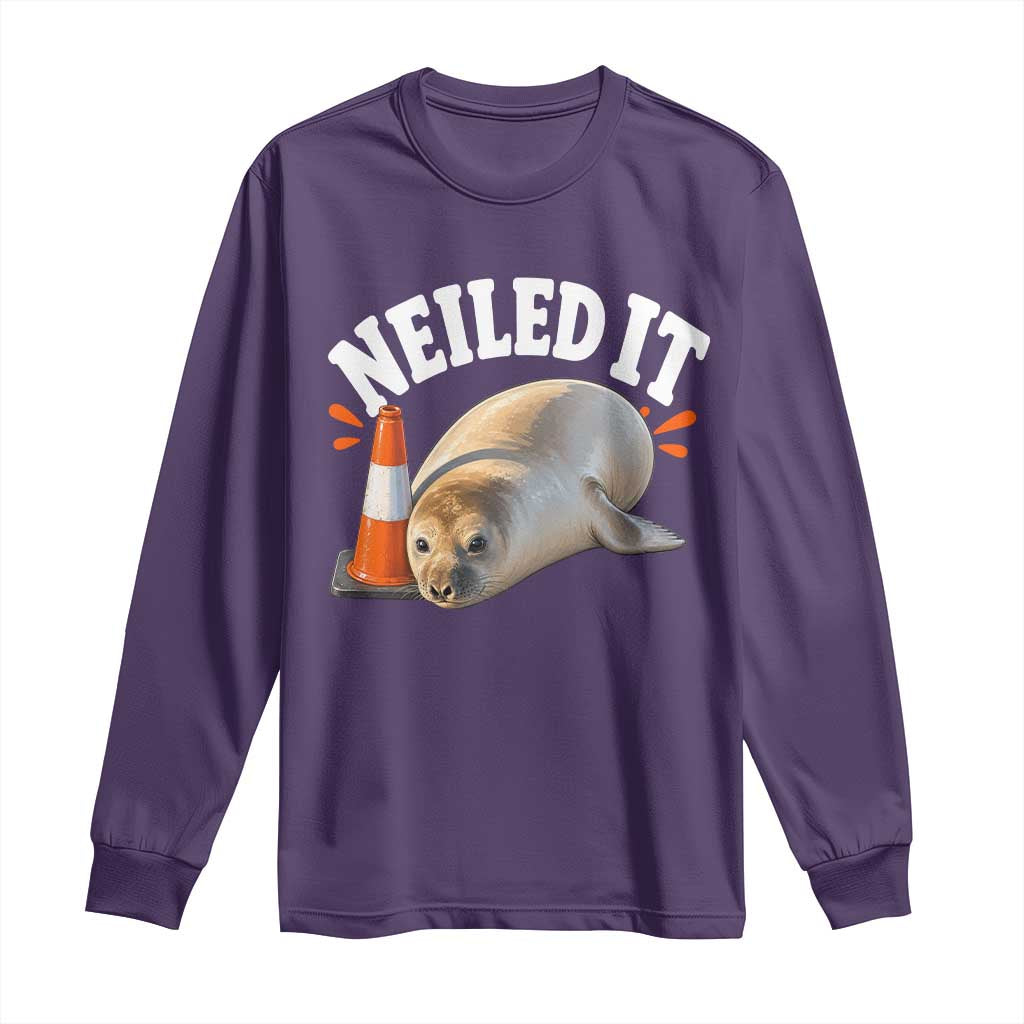 Neil The Seal Nailed It Long Sleeve Shirt Funny Tasmania Elephant Seal Traffic Cone Meme Art