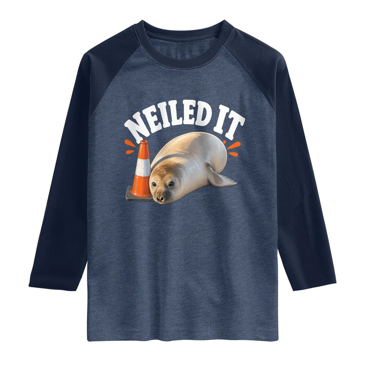 Neil The Seal Nailed It Raglan Shirt Funny Tasmania Elephant Seal Traffic Cone Meme Art