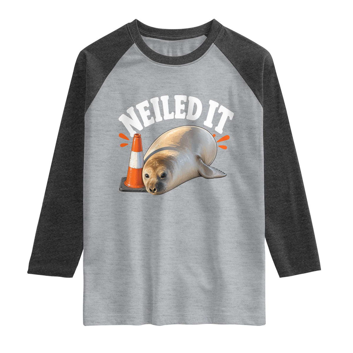 Neil The Seal Nailed It Raglan Shirt Funny Tasmania Elephant Seal Traffic Cone Meme Art