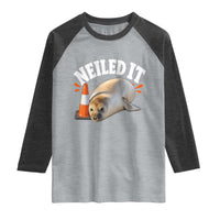 Neil The Seal Nailed It Raglan Shirt Funny Tasmania Elephant Seal Traffic Cone Meme Art