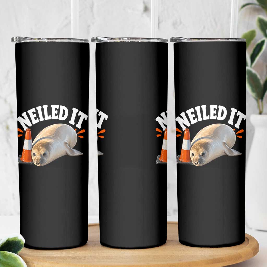 Neil The Seal Nailed It Skinny Tumbler Funny Tasmania Elephant Seal Traffic Cone Meme Art