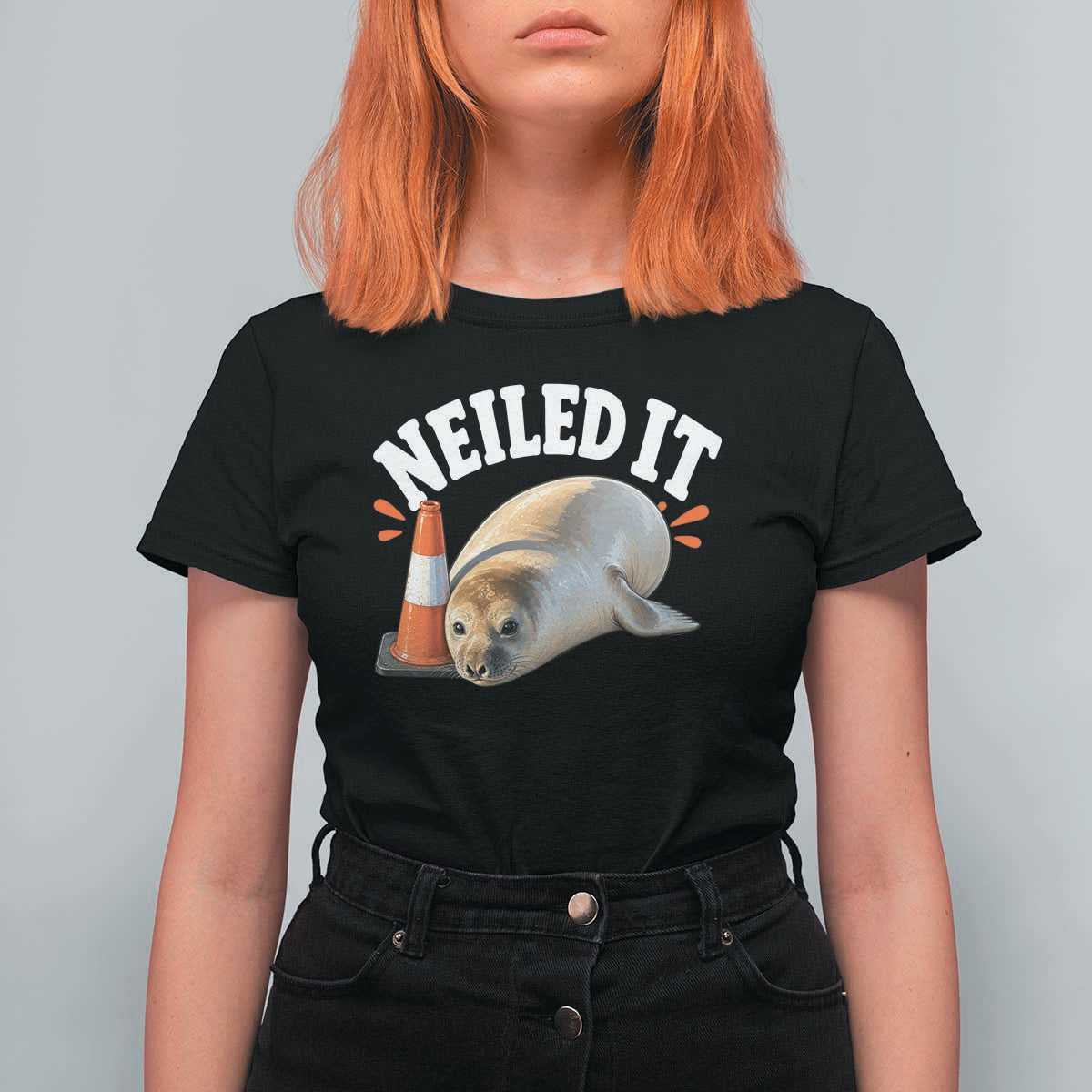 Neil The Seal Nailed It T Shirt For Women Funny Tasmania Elephant Seal Traffic Cone Meme Art