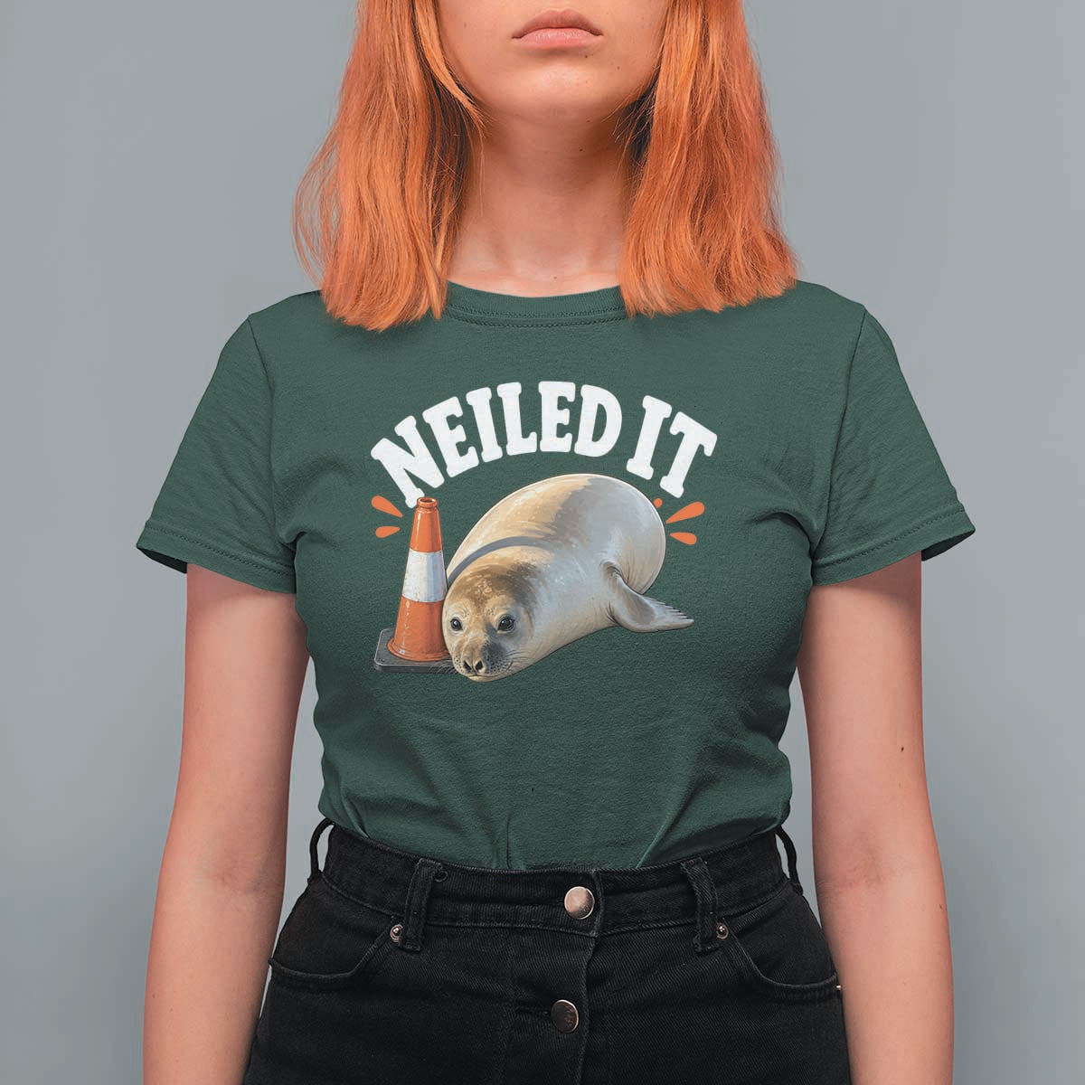 Neil The Seal Nailed It T Shirt For Women Funny Tasmania Elephant Seal Traffic Cone Meme Art