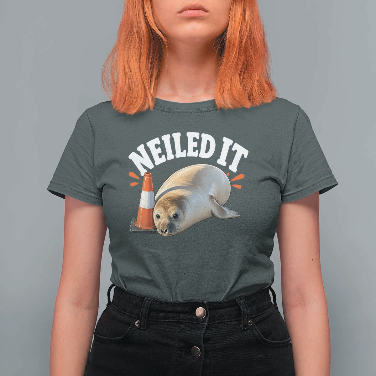 Neil The Seal Nailed It T Shirt For Women Funny Tasmania Elephant Seal Traffic Cone Meme Art