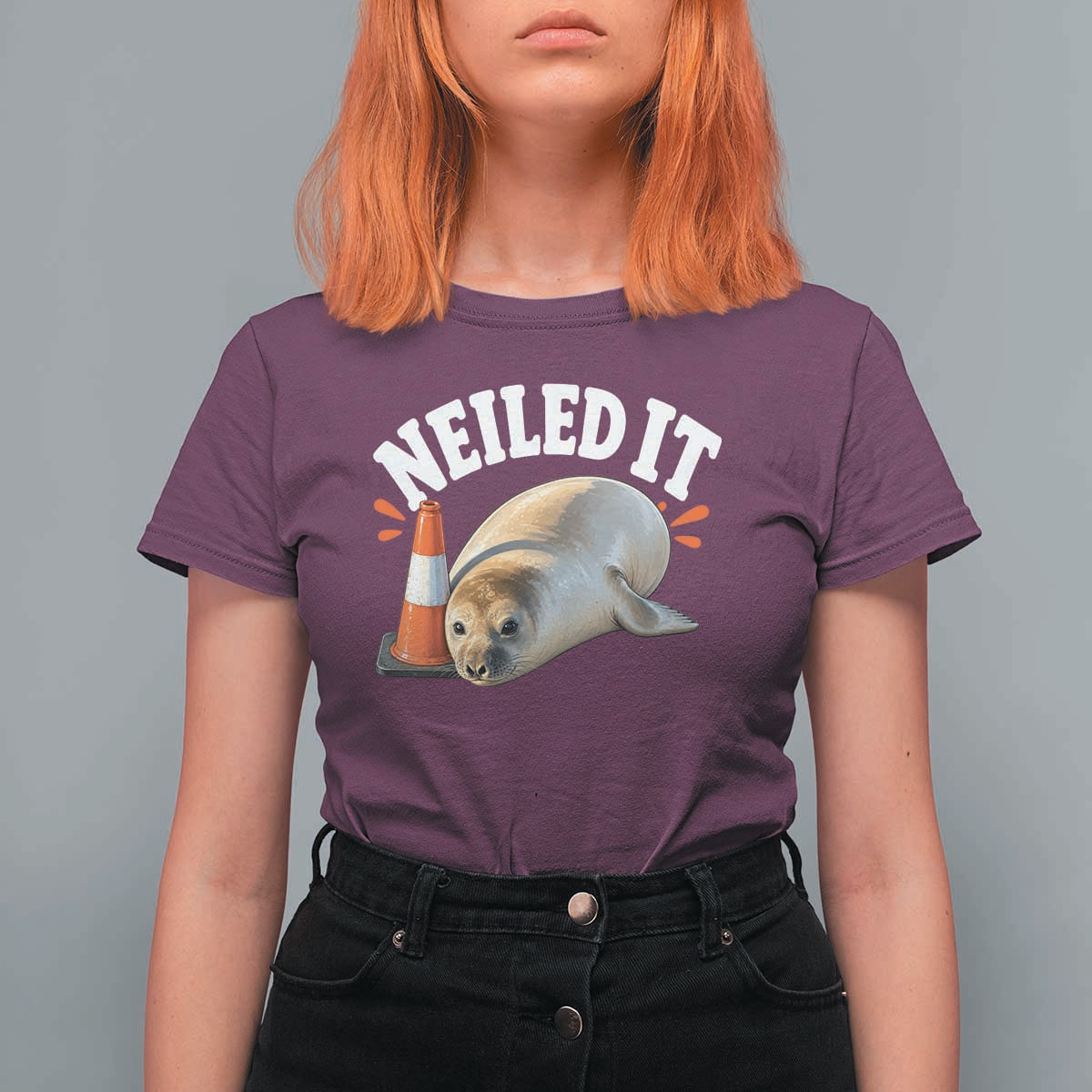 Neil The Seal Nailed It T Shirt For Women Funny Tasmania Elephant Seal Traffic Cone Meme Art