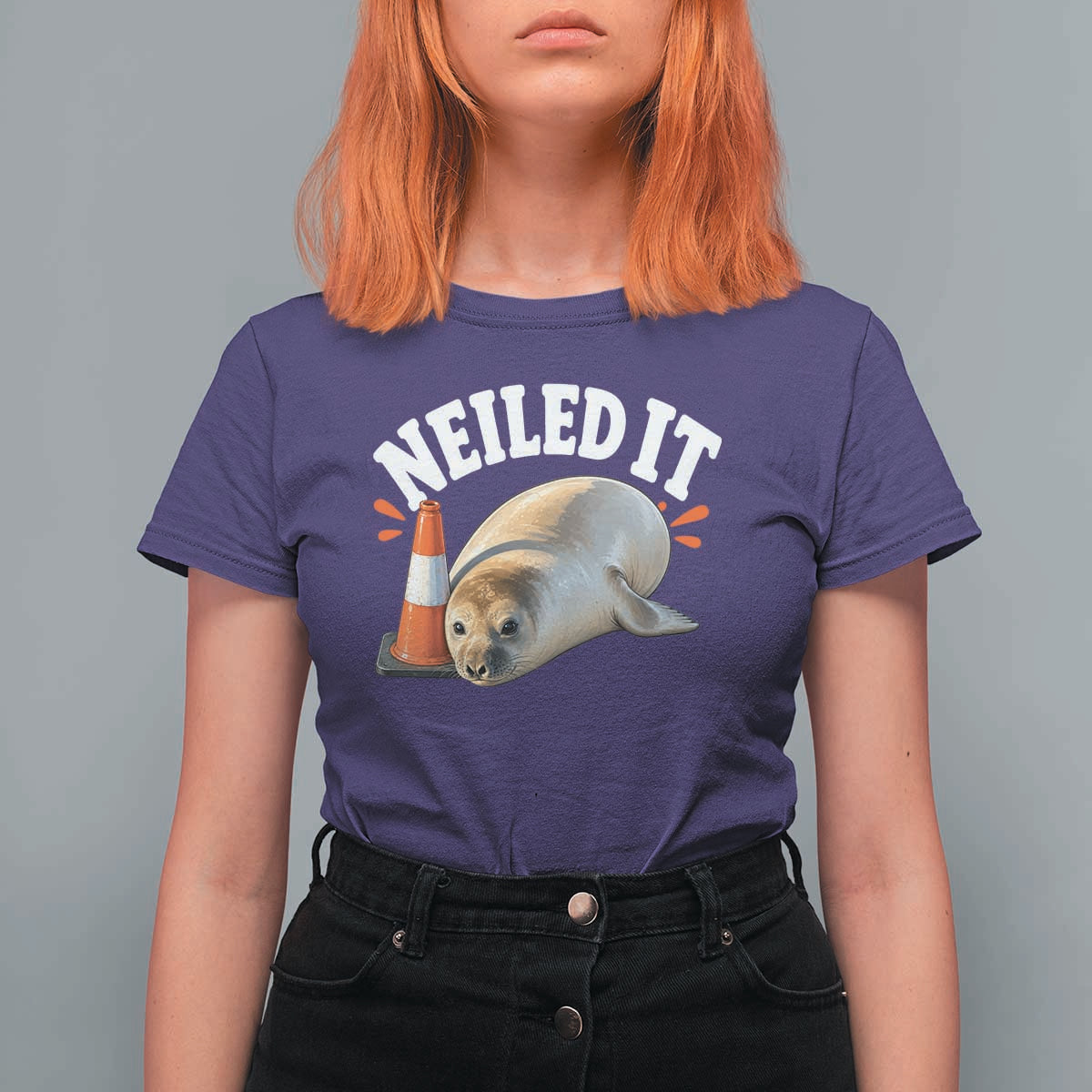 Neil The Seal Nailed It T Shirt For Women Funny Tasmania Elephant Seal Traffic Cone Meme Art