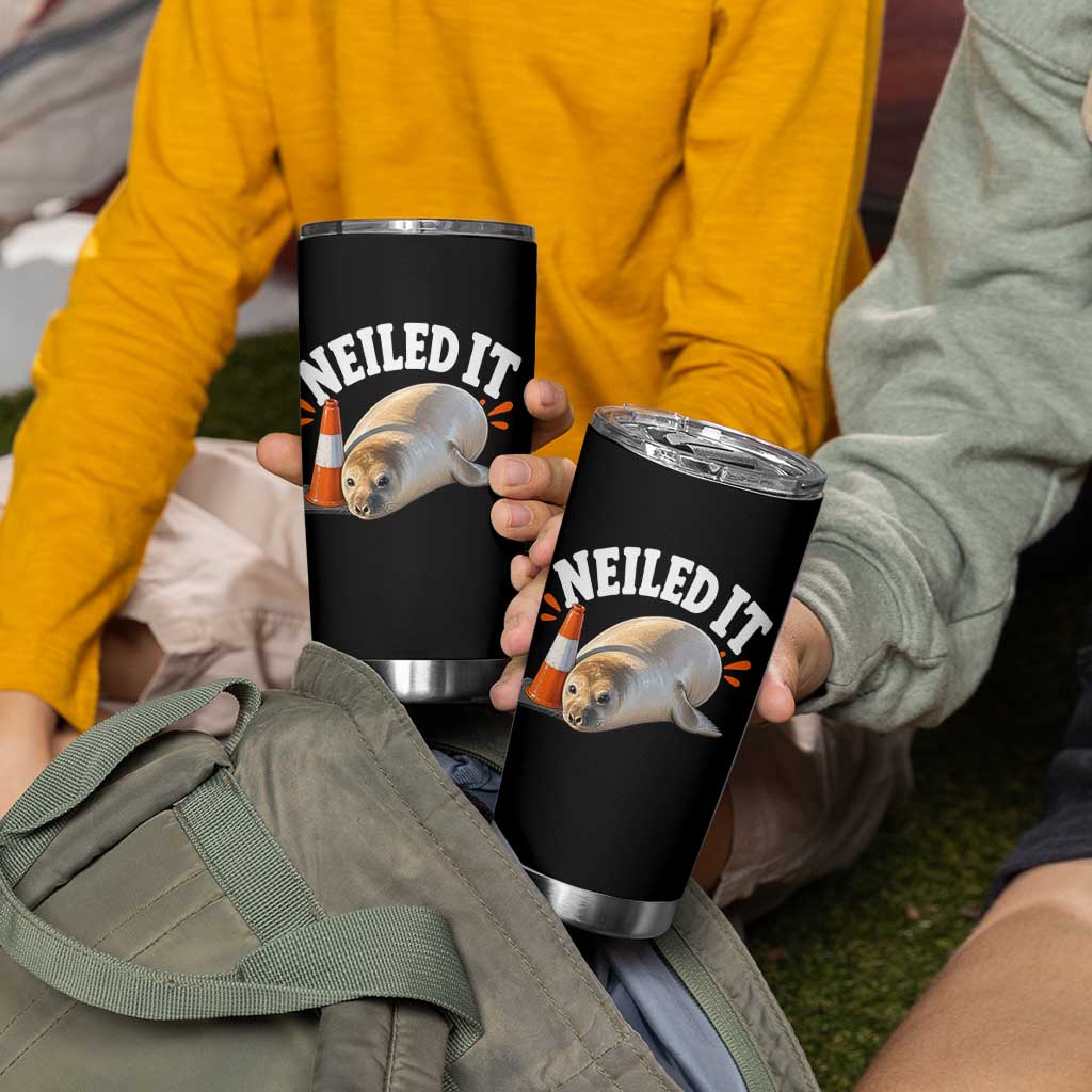 Neil The Seal Nailed It Tumbler Cup Funny Tasmania Elephant Seal Traffic Cone Meme Art