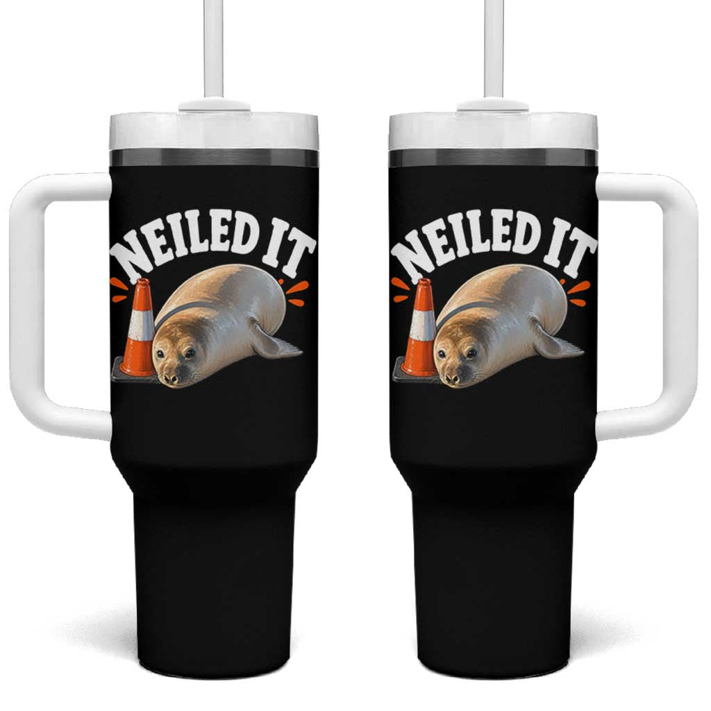 Neil The Seal Nailed It Tumbler With Handle Funny Tasmania Elephant Seal Traffic Cone Meme Art