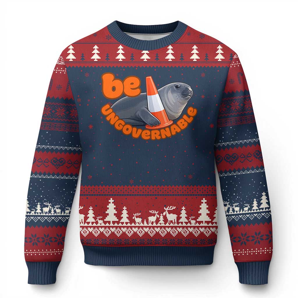 Neil The Seal Be Ungovernable Ugly Christmas Sweater Funny Tasmania Elephant Seal Road