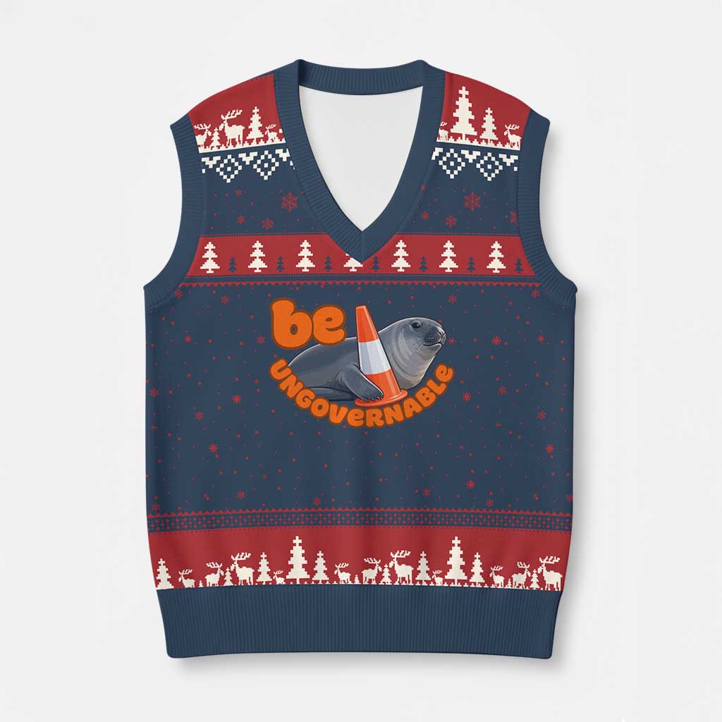 Neil The Seal Be Ungovernable V-Neck Knit Sweater Vest Funny Tasmania Elephant Seal Road