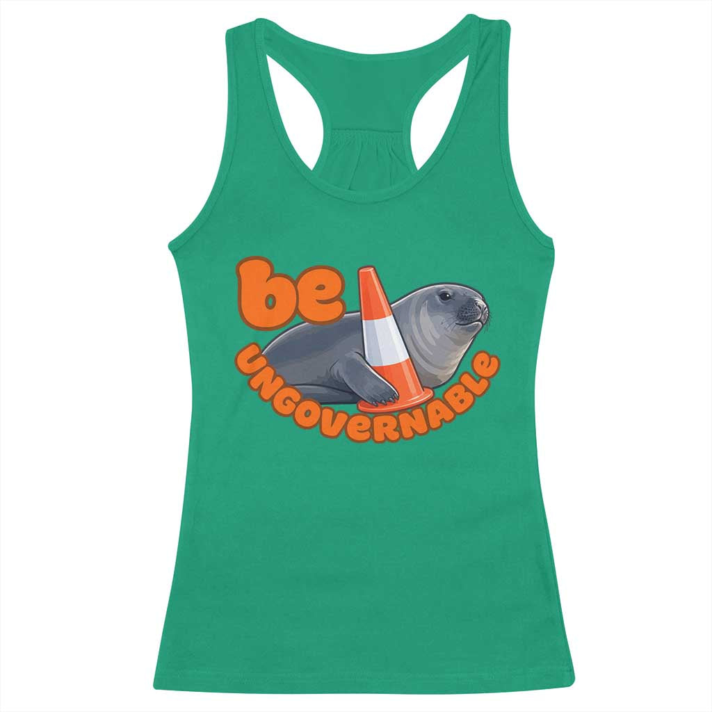 Neil The Seal Be Ungovernable Racerback Tank Top Funny Tasmania Elephant Seal Road